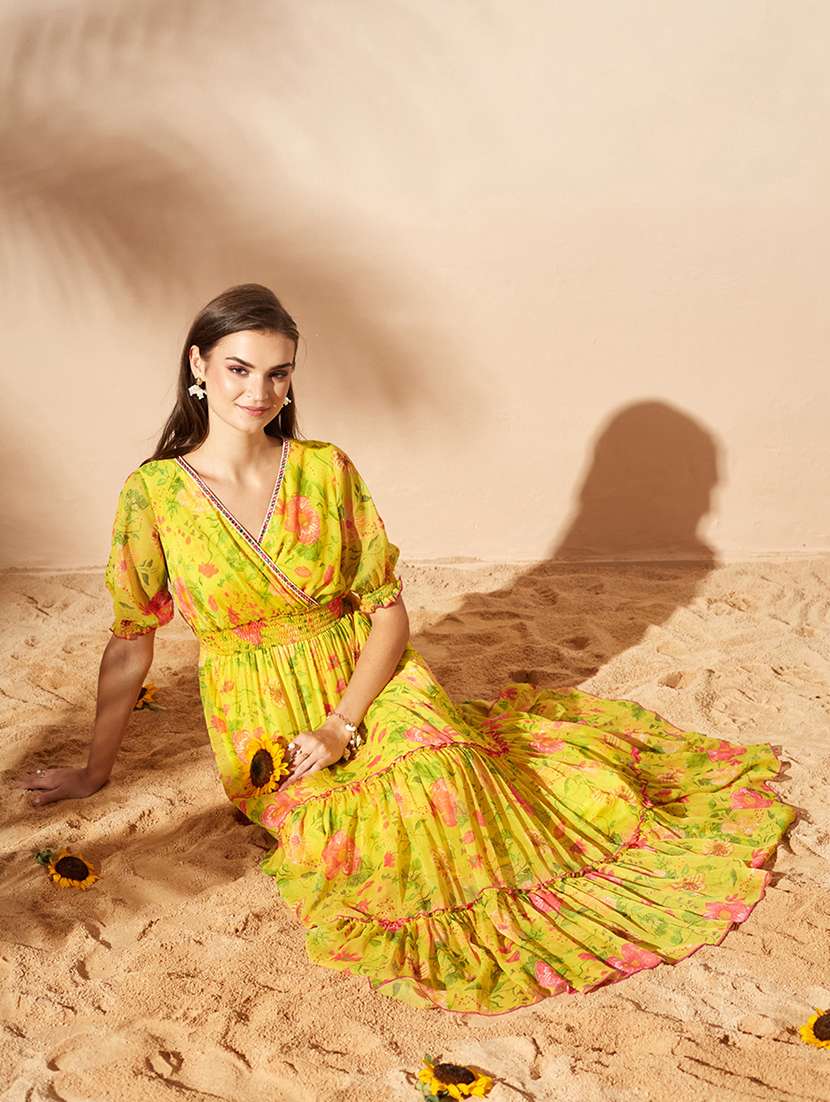 women printed puff sleeves tiered dress - 22587738 -  Standard Image - 5