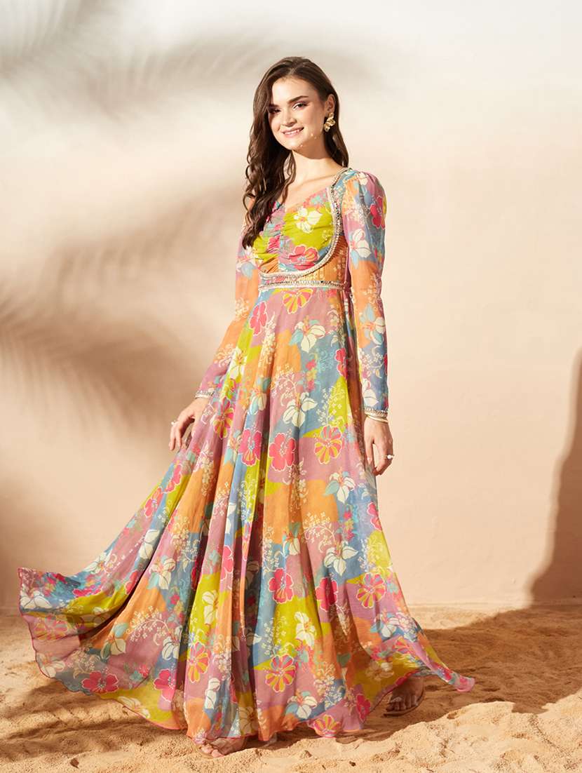 Women Printed Long Sleeves Anarkali Dress - 22587739 -  Standard Image - 3