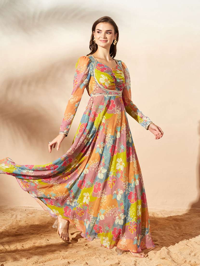 Women Printed Long Sleeves Anarkali Dress - 22587739 -  Standard Image - 5