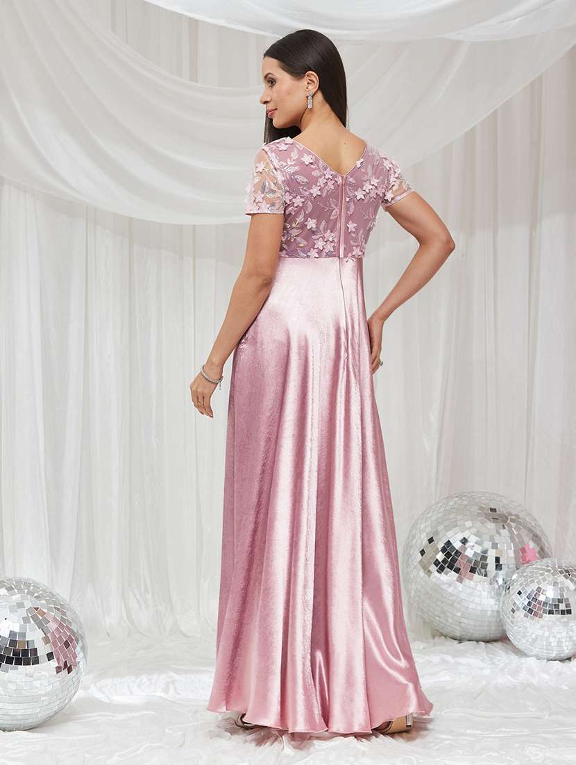 women embroidered short sleeves fit and flare gown - 22587744 -  Standard Image - 3