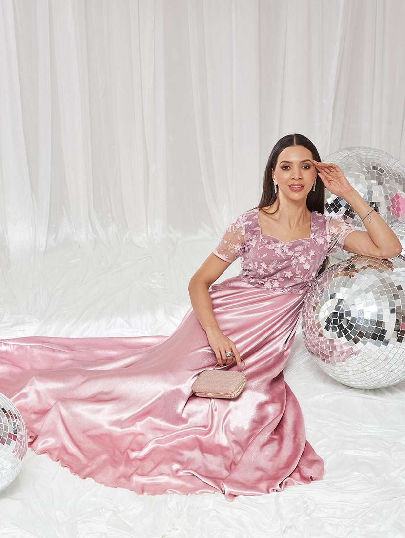 women embroidered short sleeves fit and flare gown - 22587744 -  Standard Image - 5