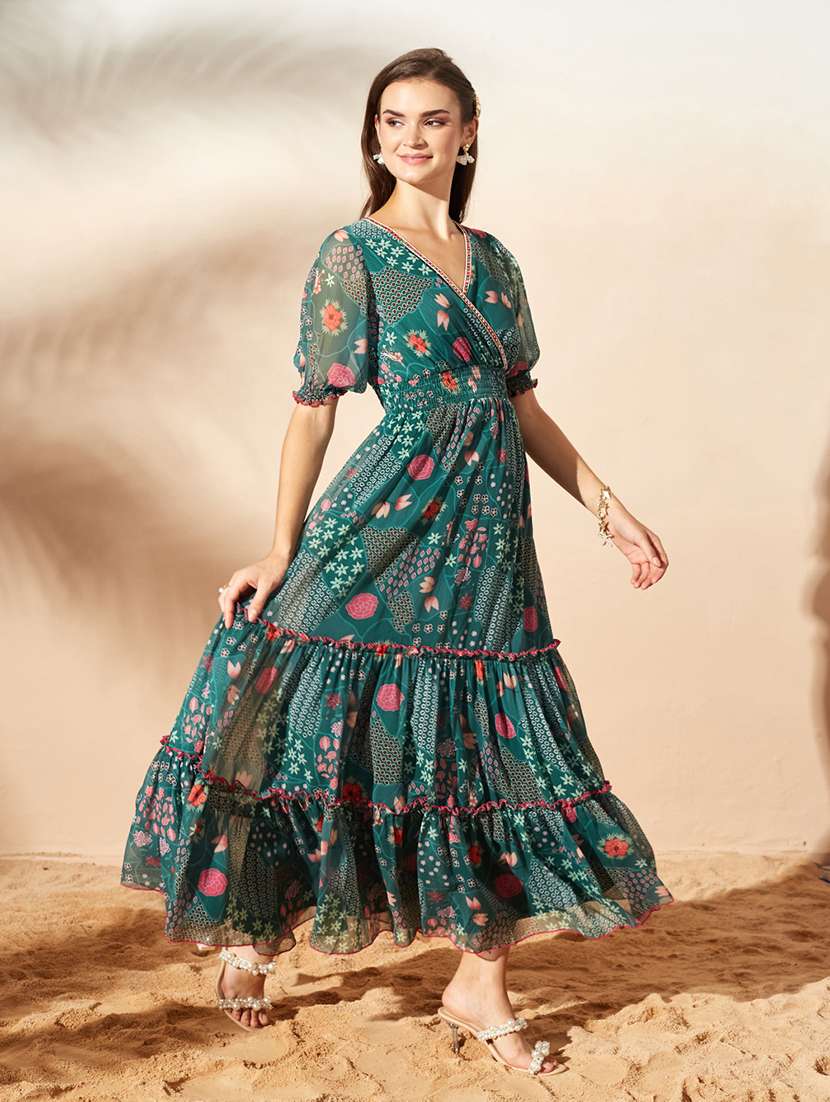 women printed puff sleeves tiered dress - 22587745 -  Standard Image - 3