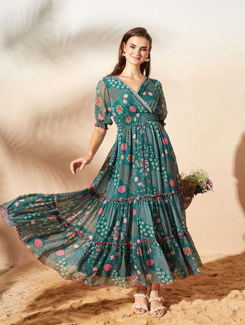 women printed puff sleeves tiered dress - 22587745 -  Standard Image - 5
