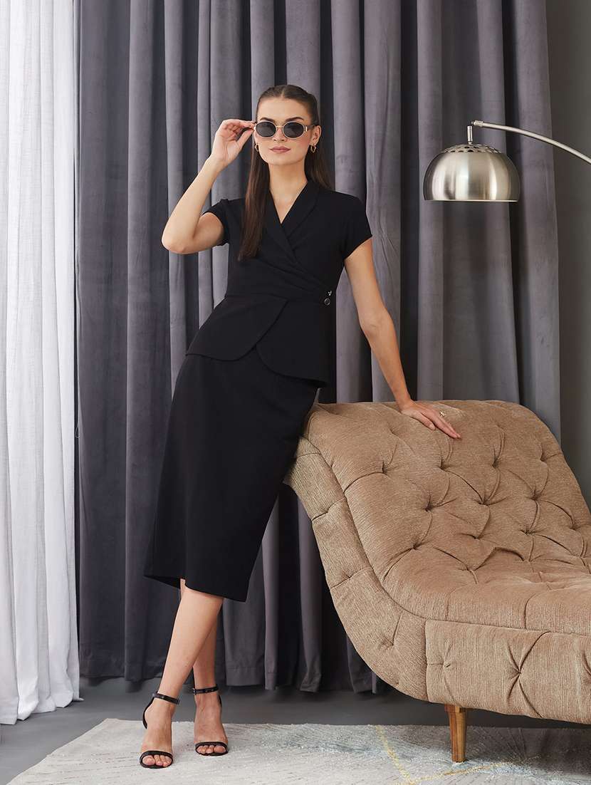 women solid short sleeves top and skirt co-ord set - 22587752 -  Standard Image - 5