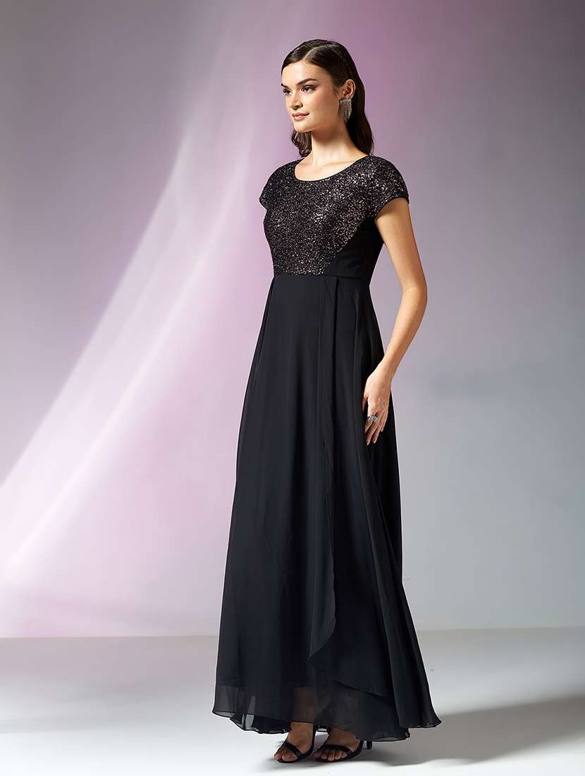 women sequined cap sleeves fit and flare gown - 22587753 -  Standard Image - 3