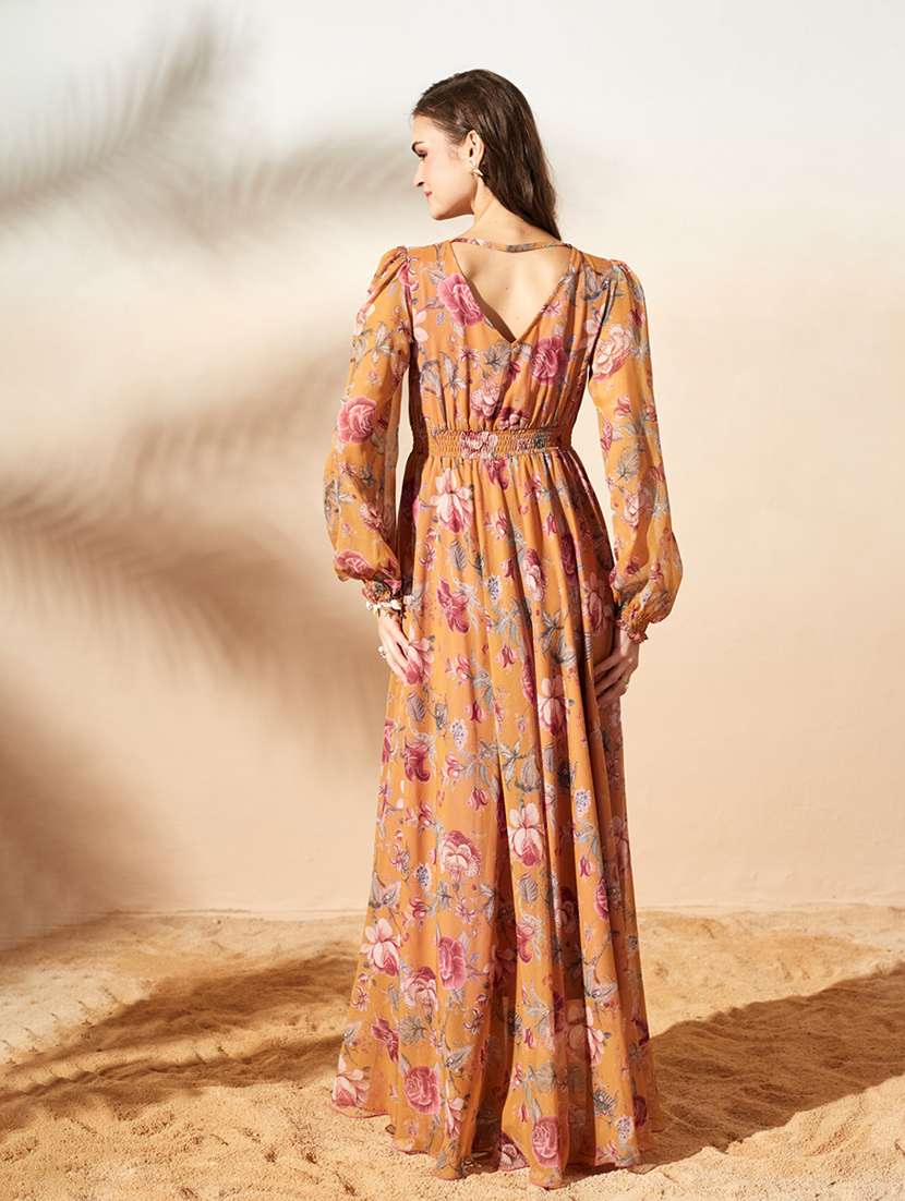 women printed long sleeves fit and flare dress - 22587759 -  Standard Image - 3