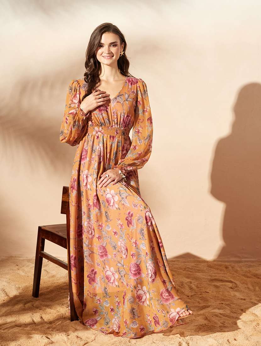 women printed long sleeves fit and flare dress - 22587759 -  Standard Image - 5