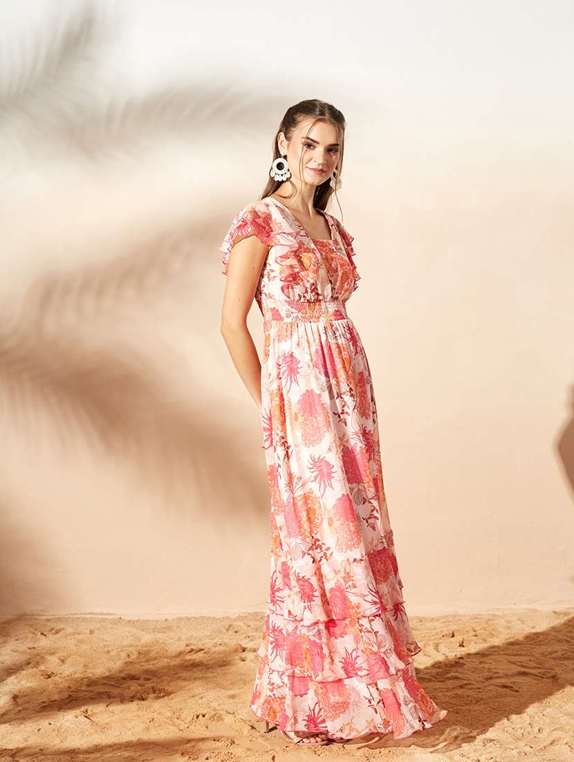 women printed ruffle sleeves tiered dress - 22587774 -  Standard Image - 3