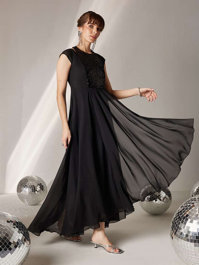 Women Sequined Cap Sleeves Fit And Flare Dress - 22587775 -  Standard Image - 3