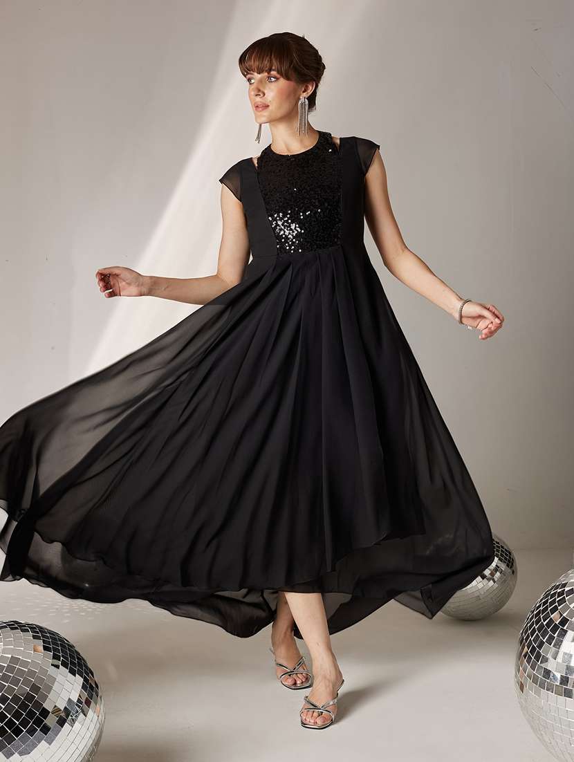 Women Sequined Cap Sleeves Fit And Flare Dress - 22587775 -  Standard Image - 5