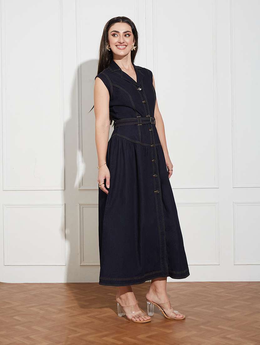 women solid sleeveless a-line dress - 22587777 -  Standard Image - 3