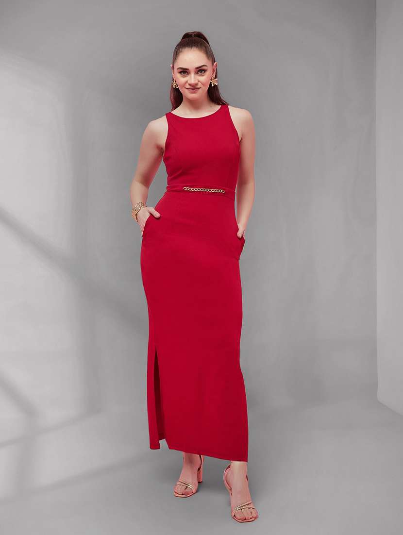 women solid sleeveless sheath dress