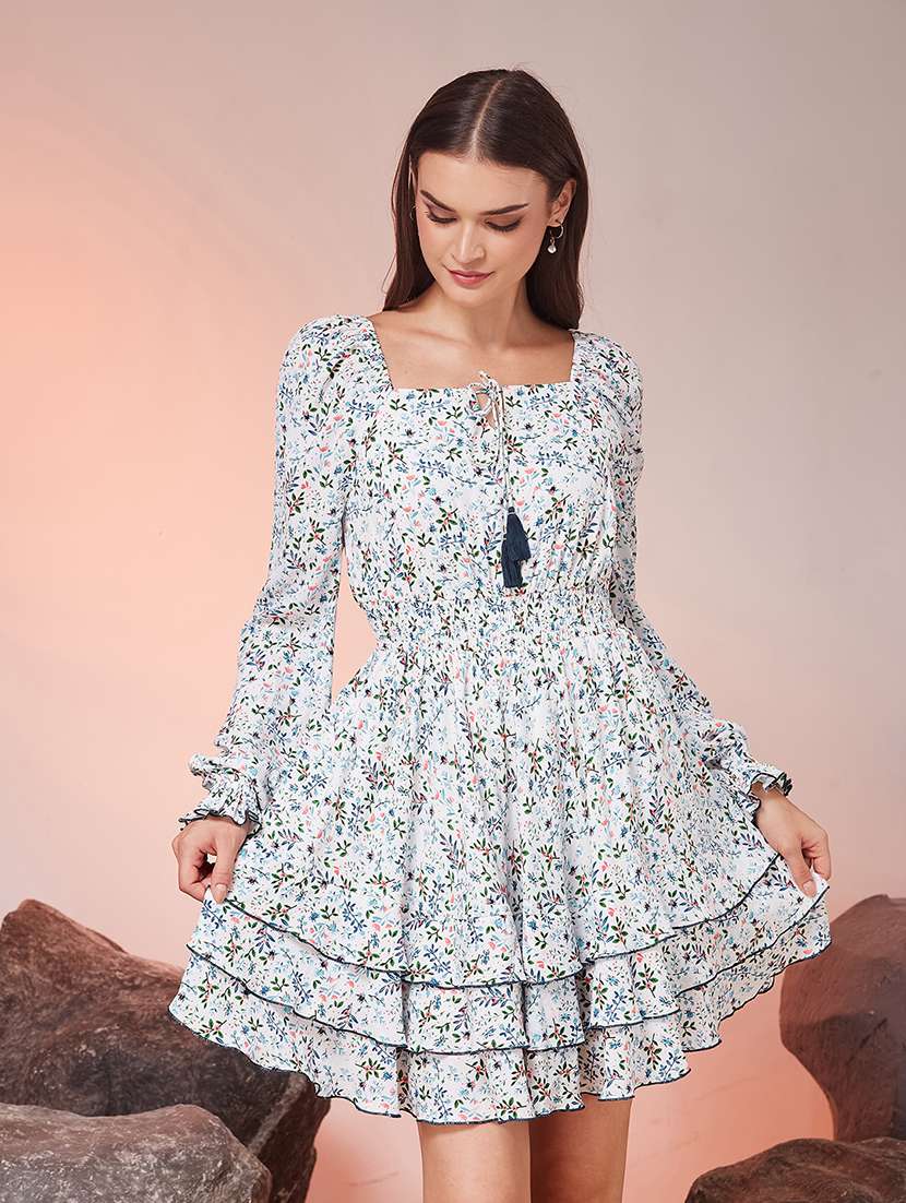 women printed long sleeves tiered dress - 22587791 -  Standard Image - 3