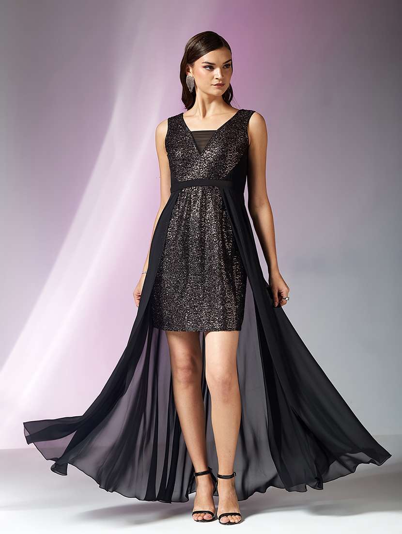 women sequined sleeveless high low dress