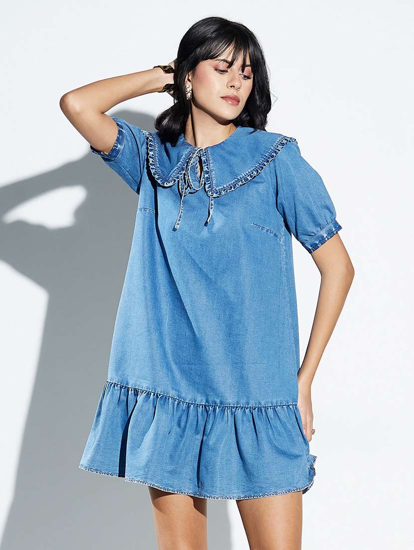 women solid short sleeves tiered dress