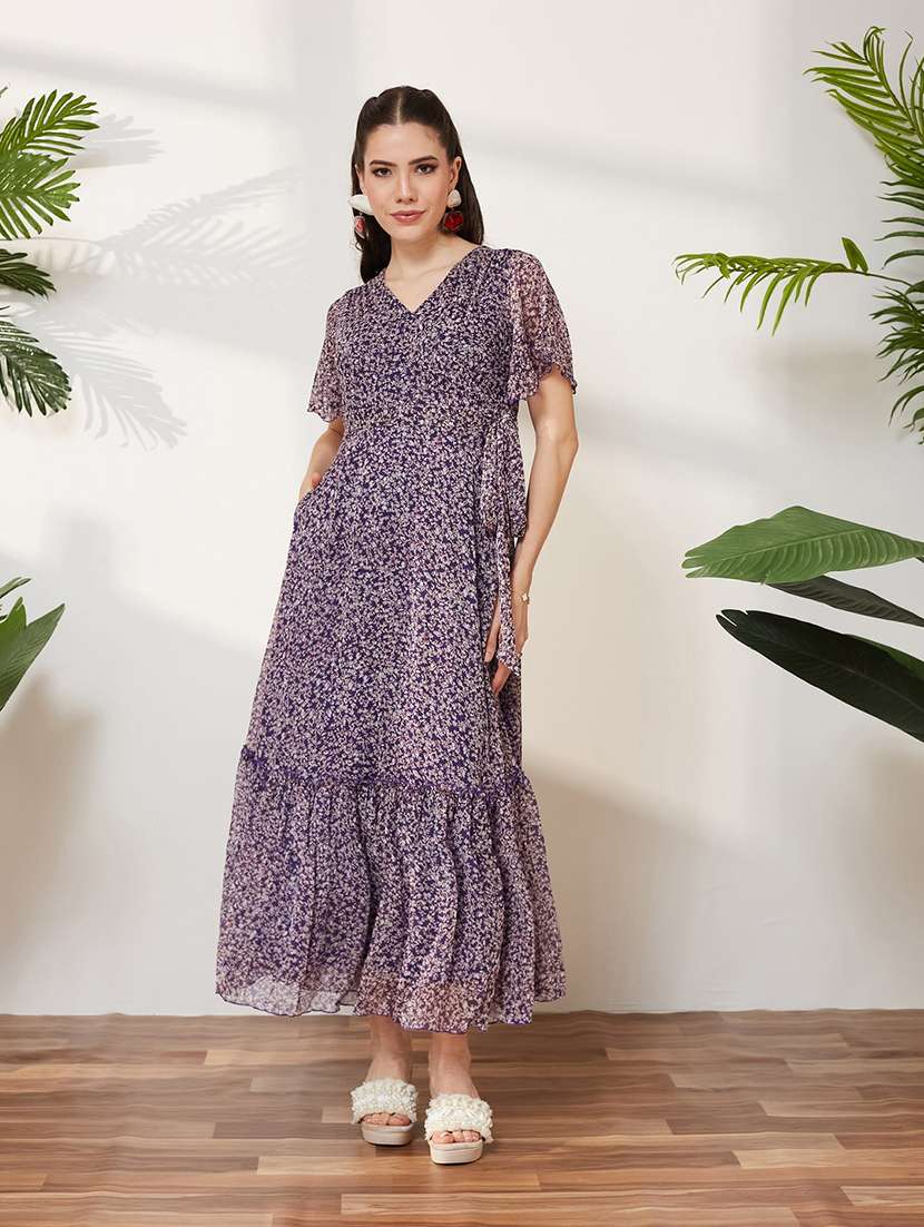 women printed flared sleeves tiered dress - 22587807 -  Standard Image - 3