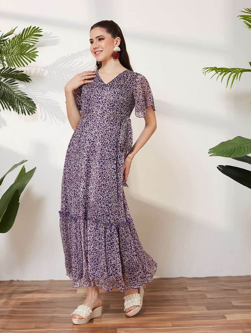 women printed flared sleeves tiered dress - 22587807 -  Standard Image - 5