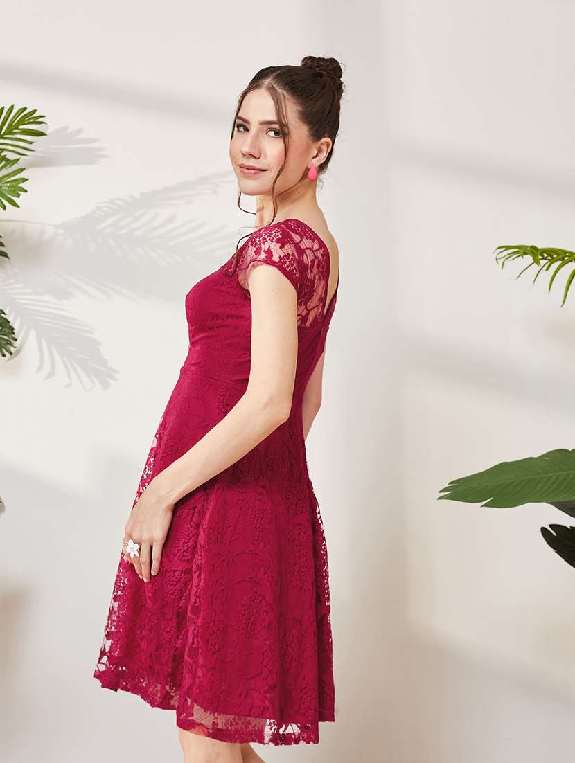 Women Self Design Cap Sleeves Fit And Flare Dress - 22587810 -  Standard Image - 3