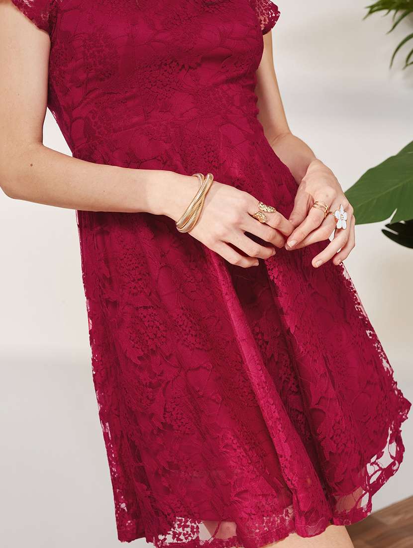 Women Self Design Cap Sleeves Fit And Flare Dress - 22587810 -  Standard Image - 5