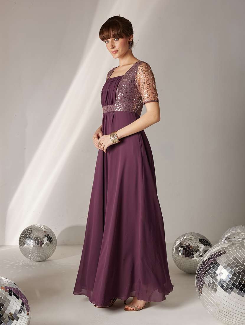 women embroidered short sleeves fit and flare gown - 22587815 -  Standard Image - 3