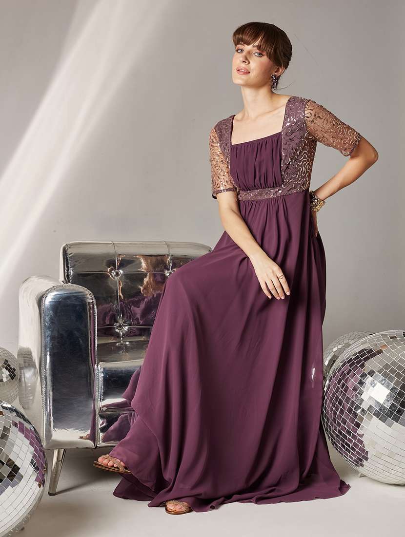 women embroidered short sleeves fit and flare gown - 22587815 -  Standard Image - 5