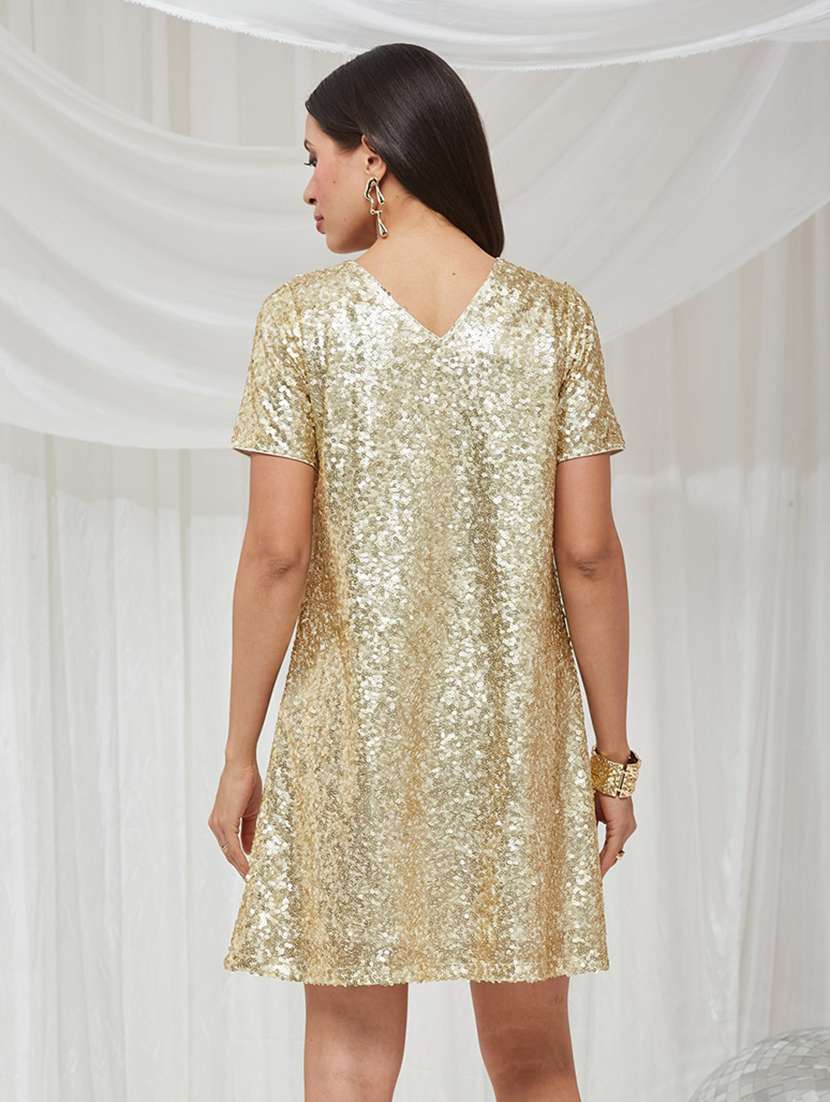 Women Sequined Short Sleeves A-line Dress - 22587817 -  Standard Image - 3