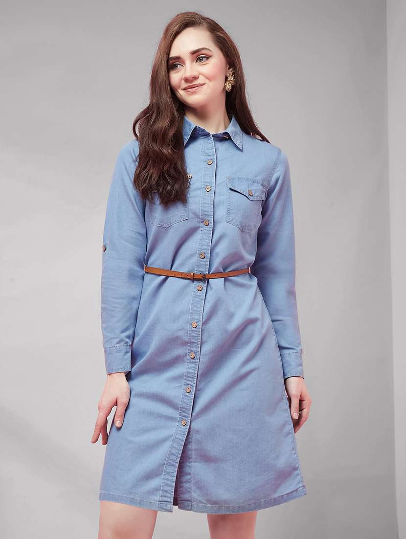 women solid long sleeves shirt dress