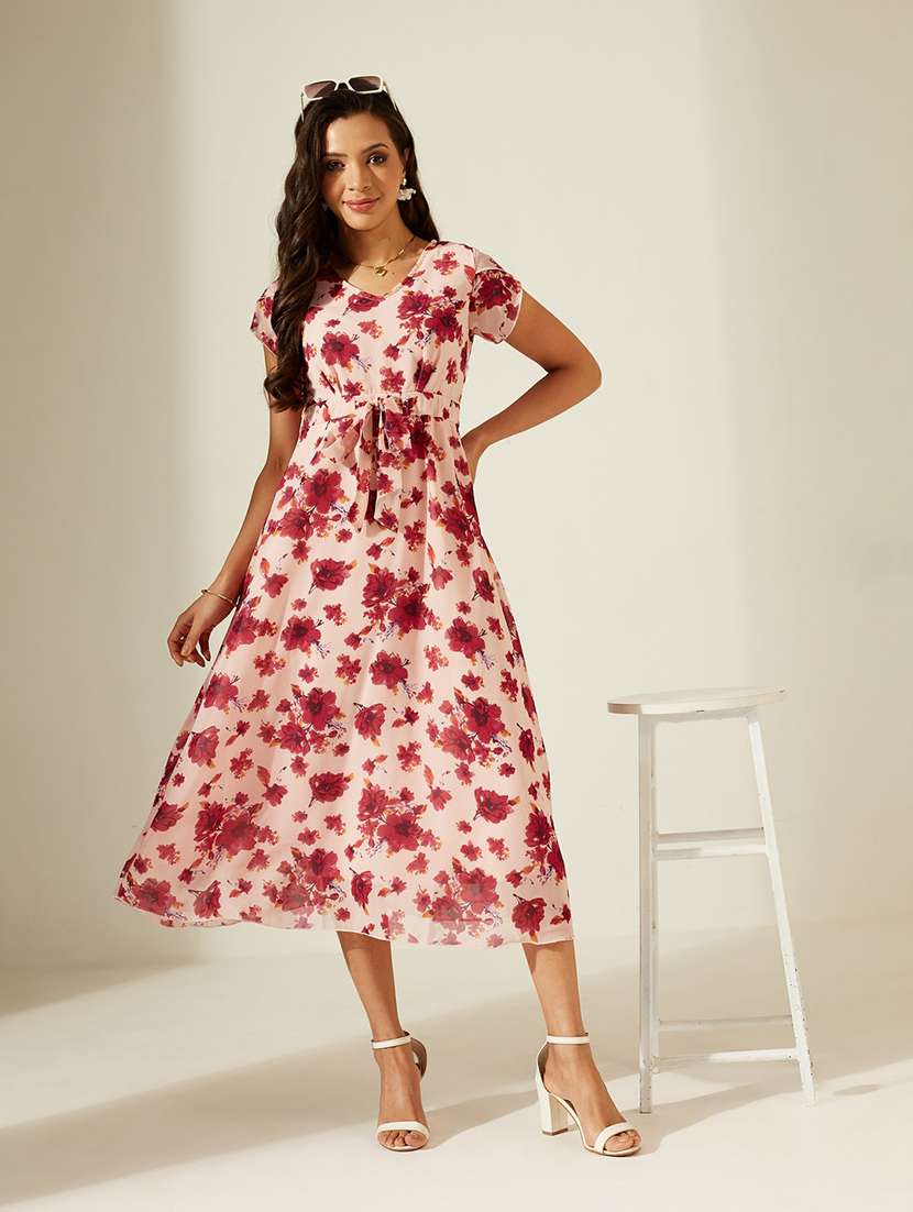 women printed short sleeves fit and flare dress