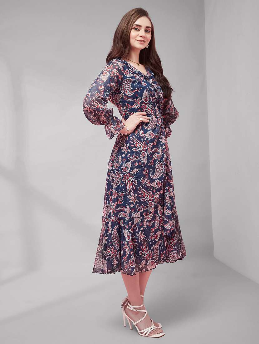 women printed long sleeves wrap dress - 22587836 -  Standard Image - 3