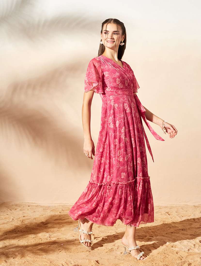 Women Printed Flared Sleeves Tiered Dress - 22587837 -  Standard Image - 3
