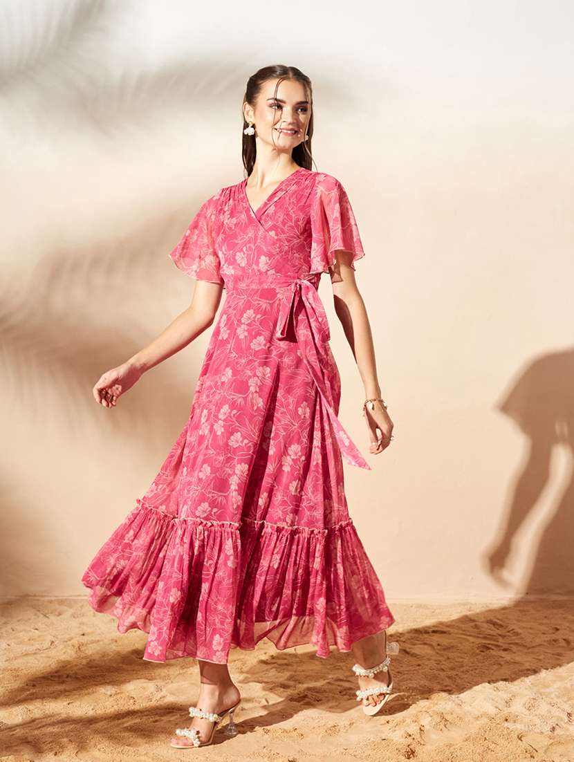 Women Printed Flared Sleeves Tiered Dress - 22587837 -  Standard Image - 5