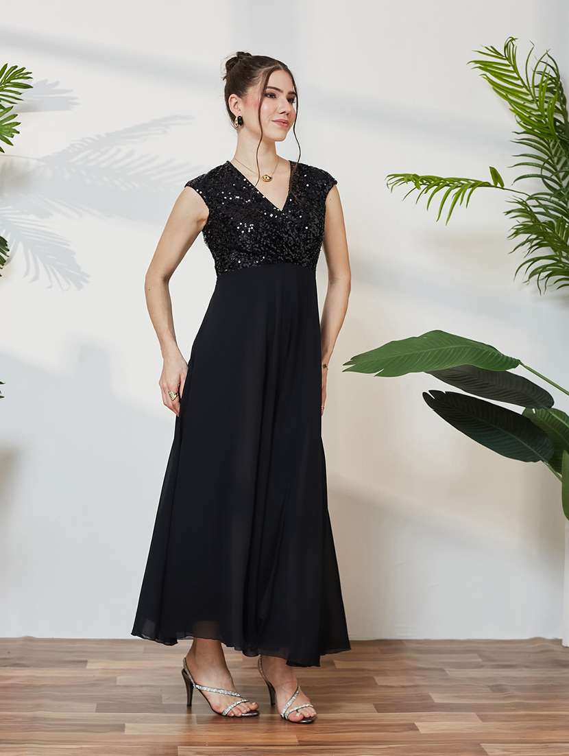 women sequined cap sleeves fit and flare dress - 22587843 -  Standard Image - 3