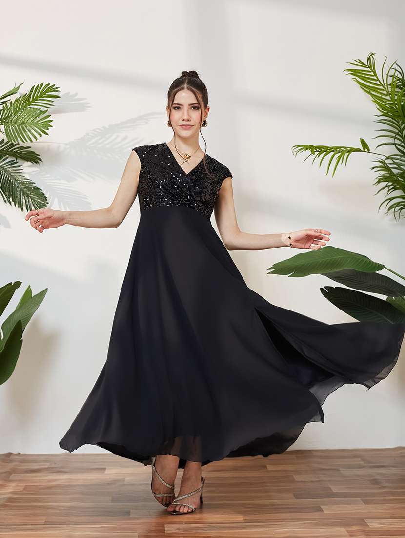 women sequined cap sleeves fit and flare dress - 22587843 -  Standard Image - 5