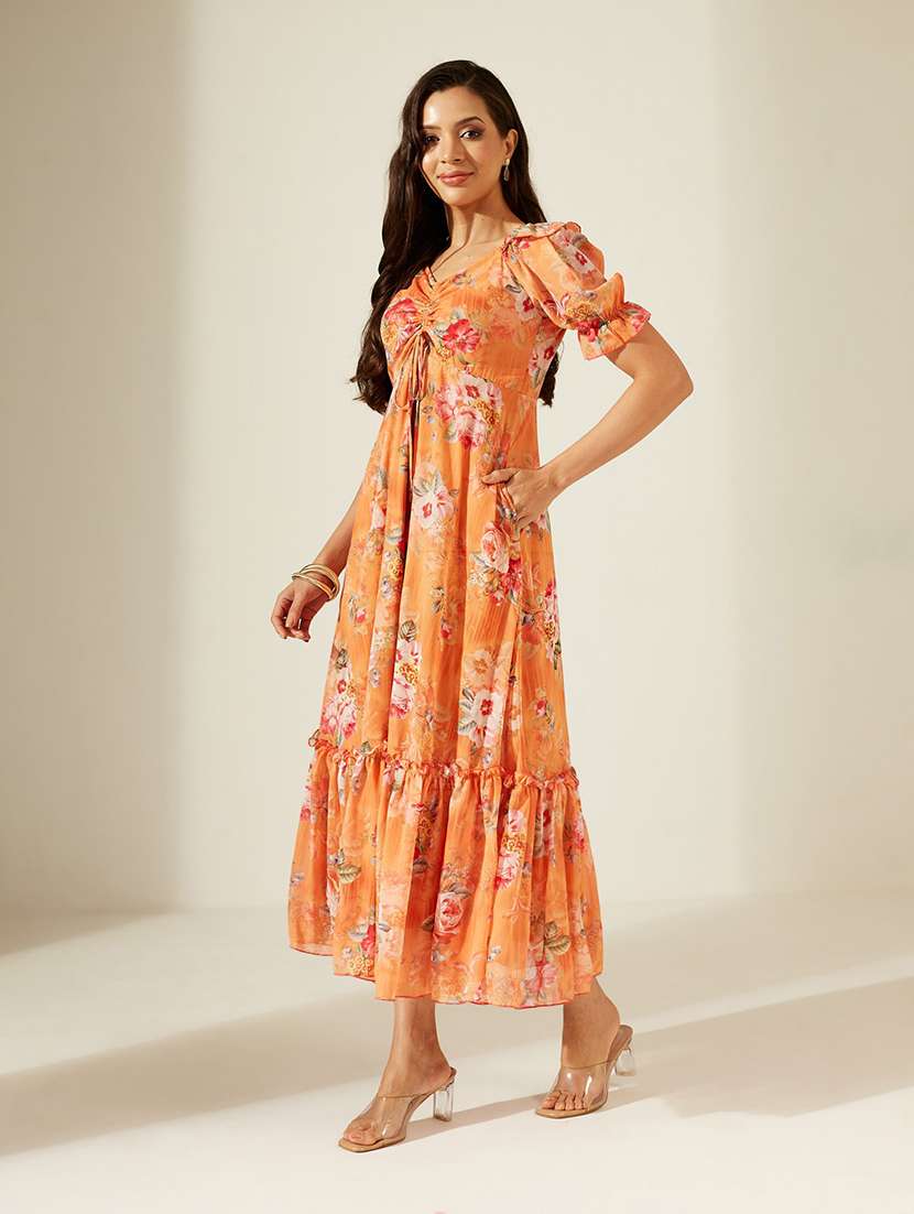 Women Printed Short Sleeves Tiered Dress - 22587847 -  Standard Image - 3