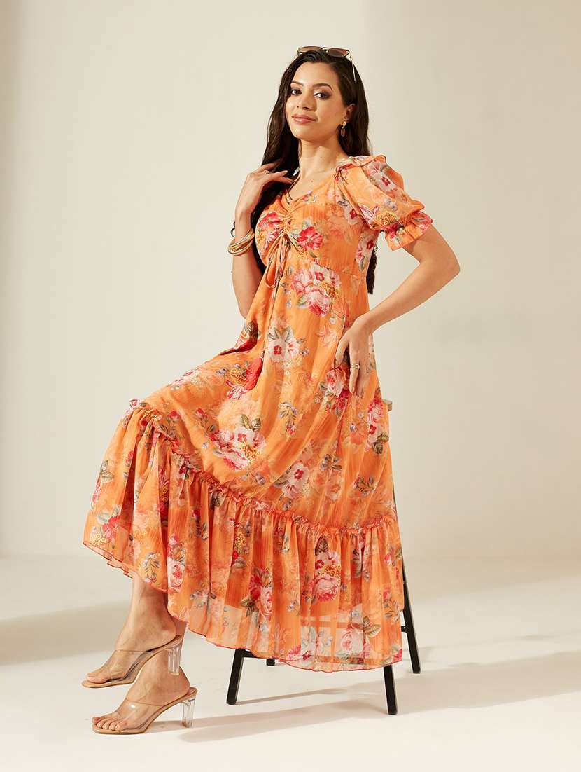 Women Printed Short Sleeves Tiered Dress - 22587847 -  Standard Image - 5