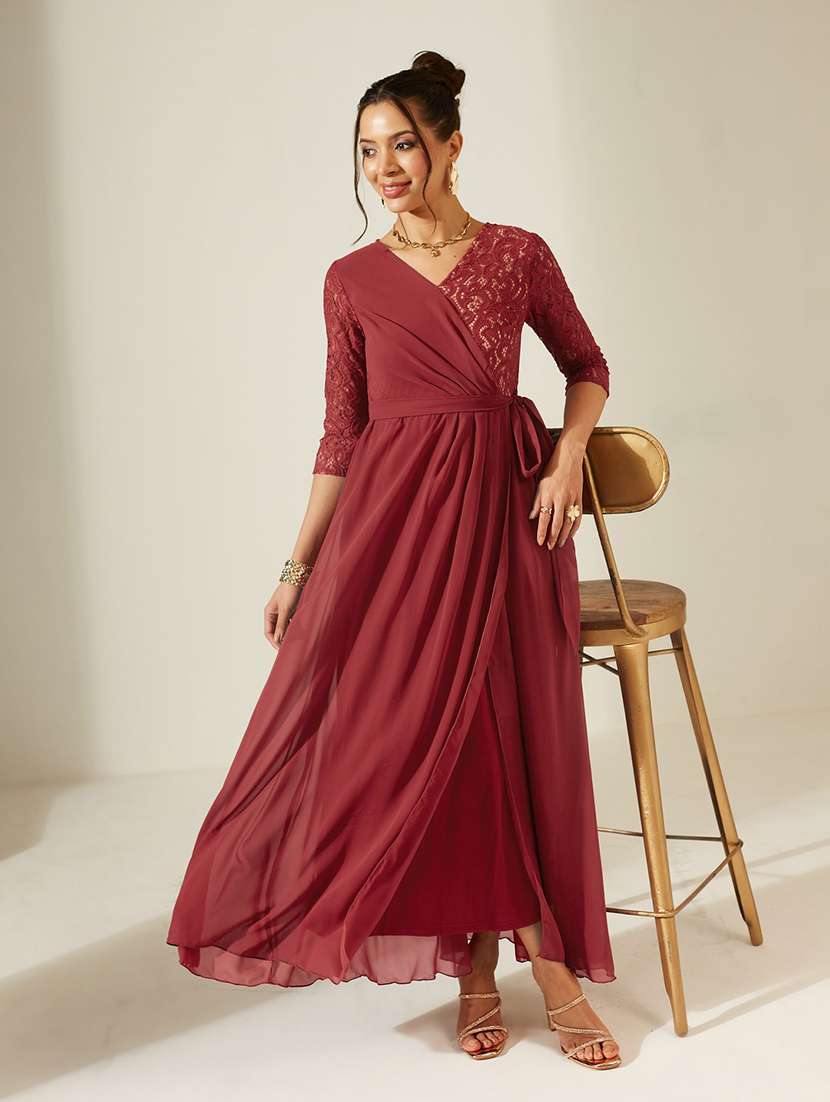 Women Self Design Three Quarter Sleeves Fit And Flare Dress - 22587850 -  Standard Image - 5