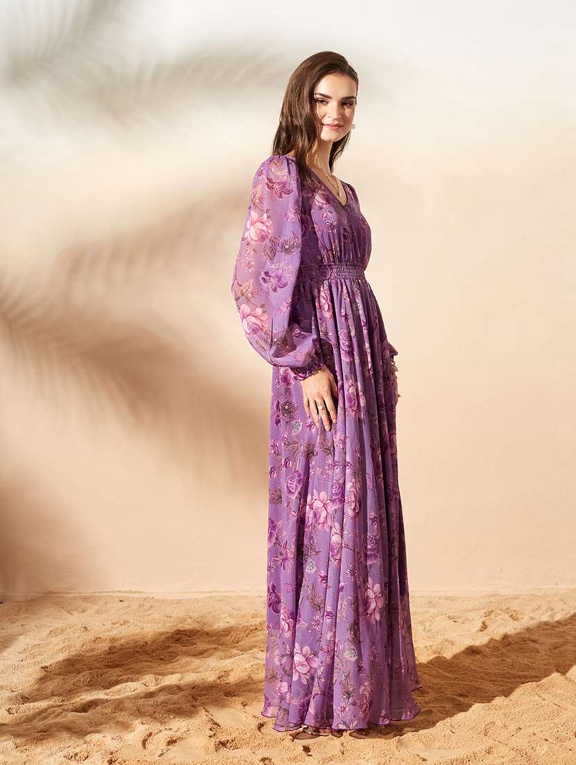 women printed bishop sleeves fit and flare dress - 22587860 -  Standard Image - 3