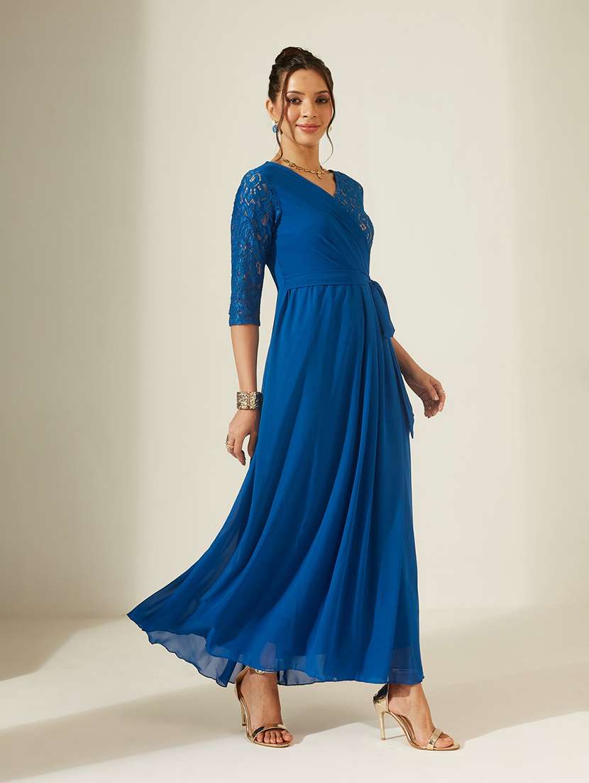 Women Self Design Three Quarter Sleeves Wrap Dress - 22587865 -  Standard Image - 3
