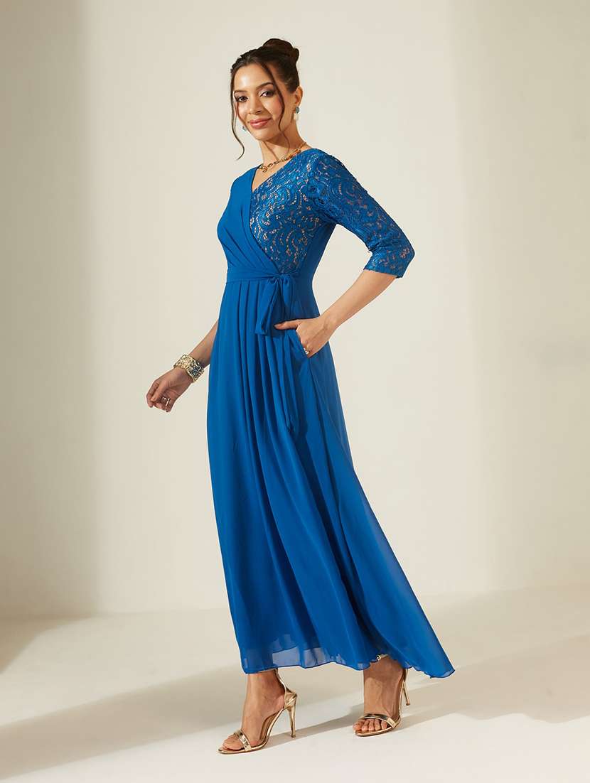 Women Self Design Three Quarter Sleeves Wrap Dress - 22587865 -  Standard Image - 5