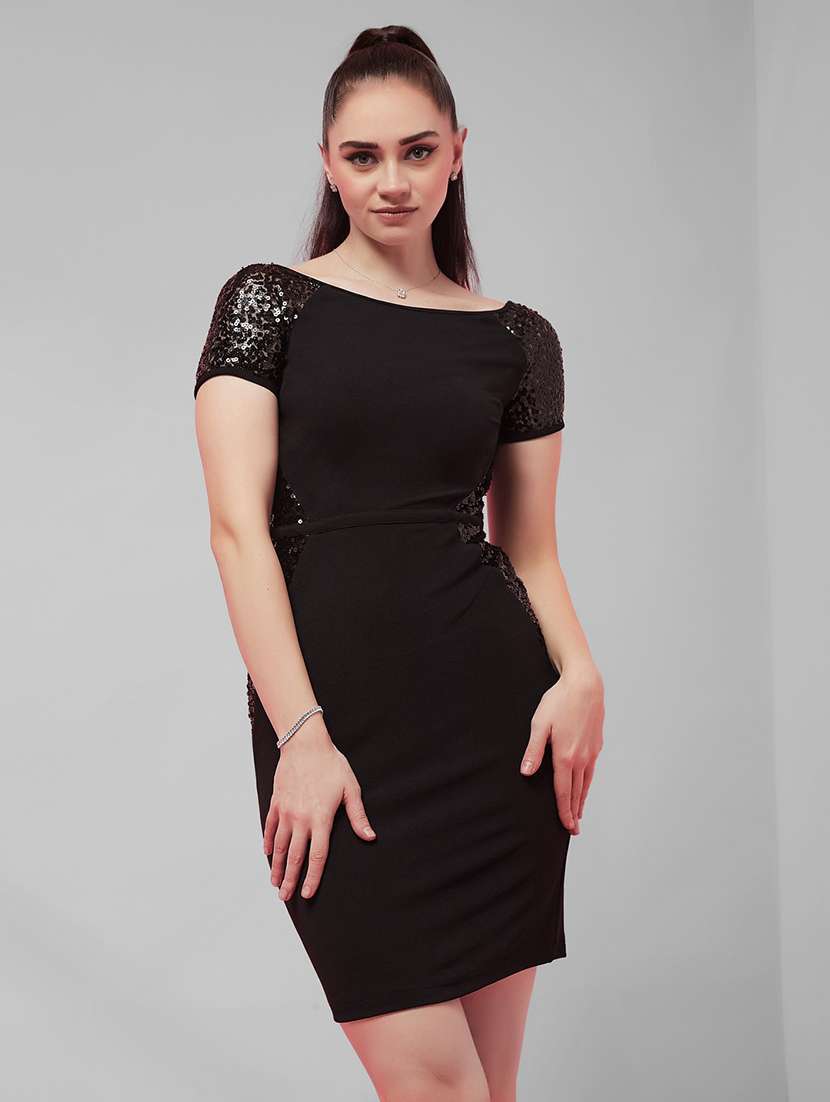 women sequined short sleeves bodycon dress