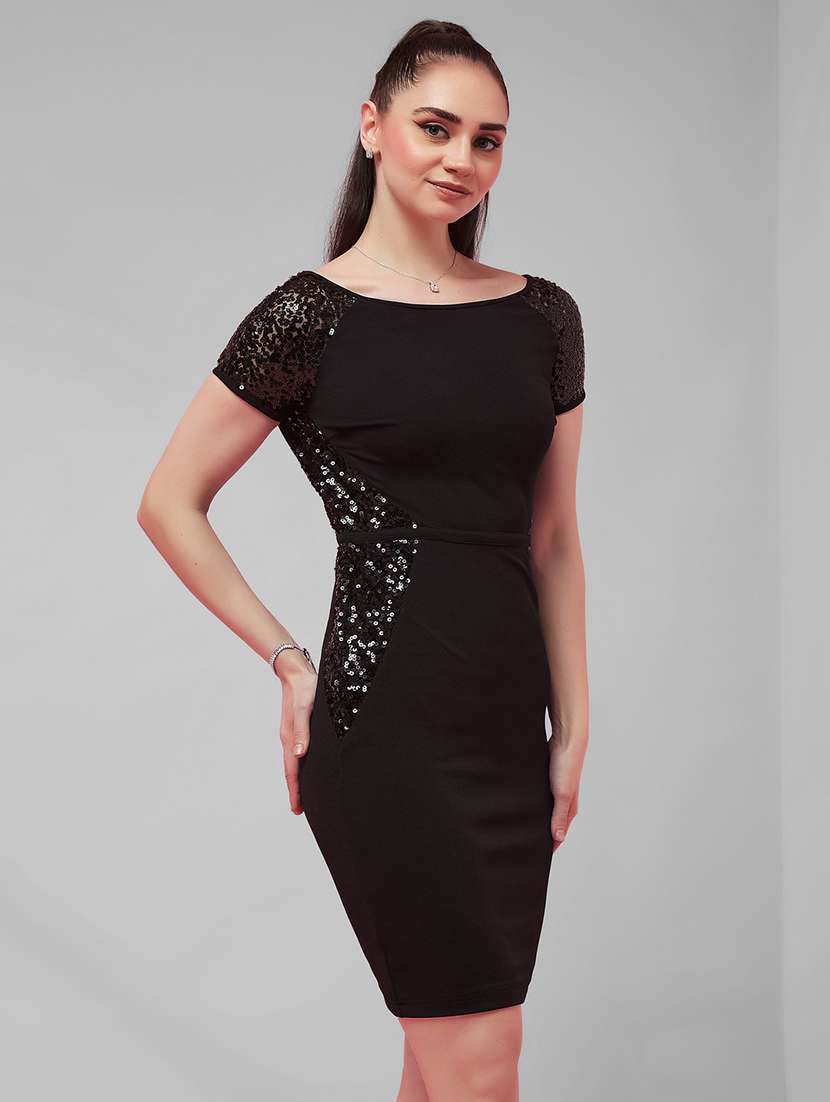 Women Sequined Short Sleeves Bodycon Dress - 22587870 -  Standard Image - 3