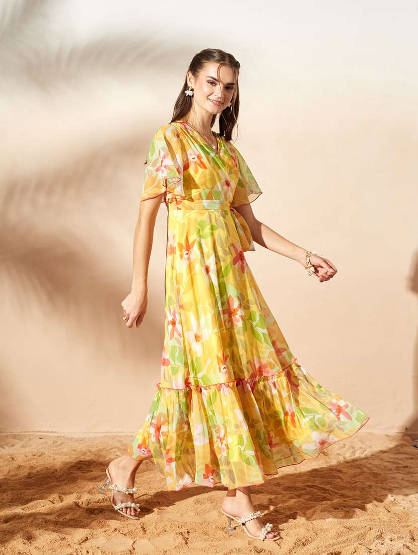 women printed flared sleeves tiered dress - 22587885 -  Standard Image - 3