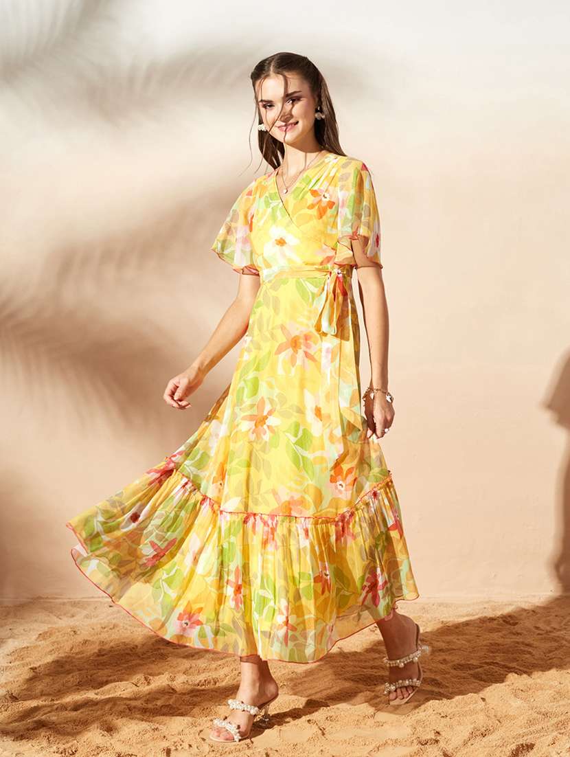 women printed flared sleeves tiered dress - 22587885 -  Standard Image - 5