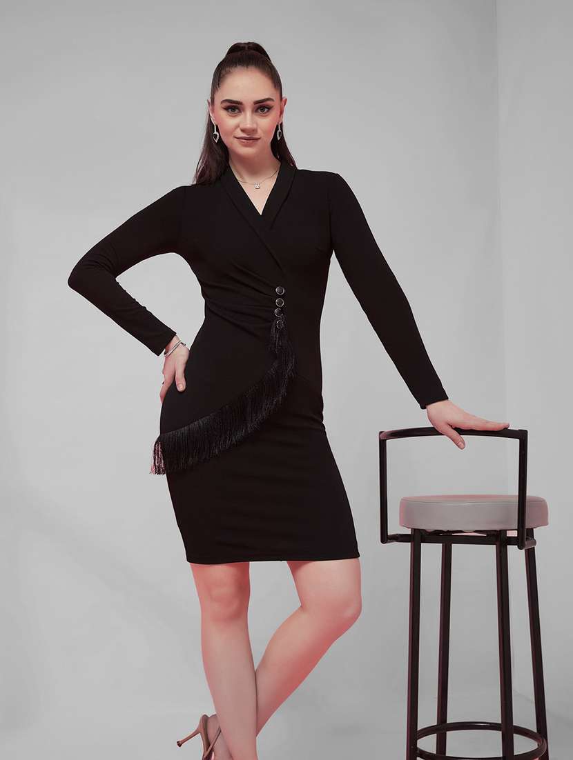 Women Solid Long Sleeves Bodycon Dress - 22587895 -  Standard Image - 5