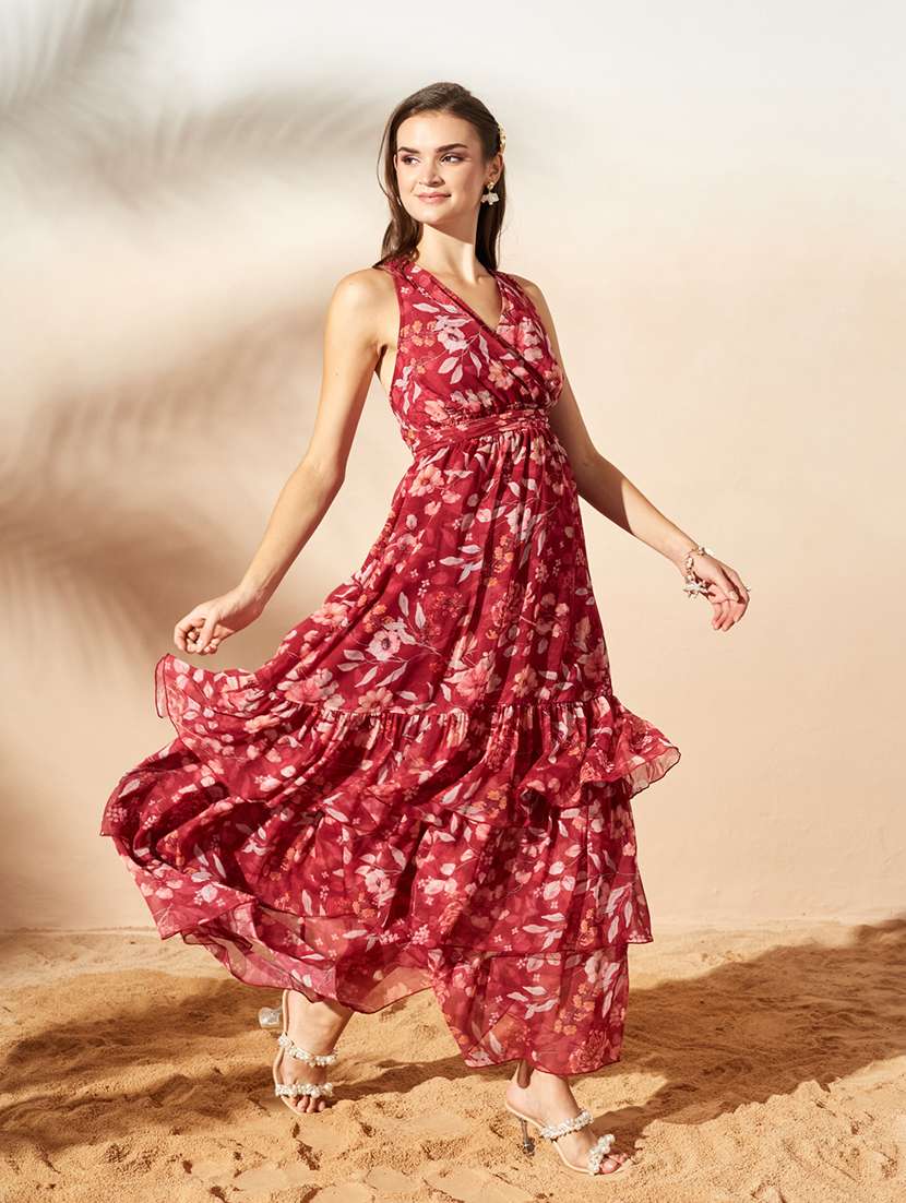 women printed sleeveless tiered dress - 22587902 -  Standard Image - 5