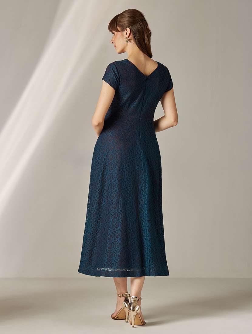 Women Self Design Cap Sleeves Fit And Flare Dress - 22587903 -  Standard Image - 3