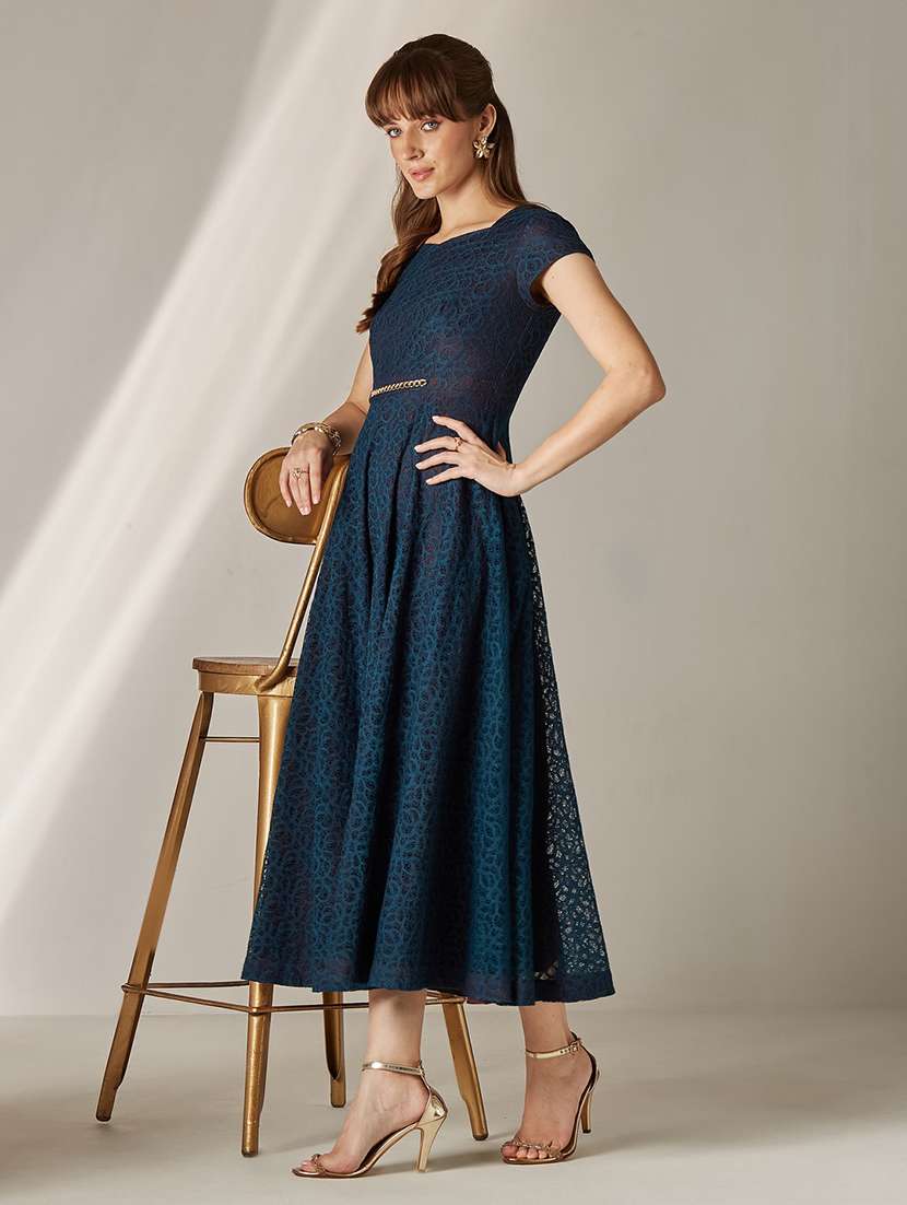 Women Self Design Cap Sleeves Fit And Flare Dress - 22587903 -  Standard Image - 5