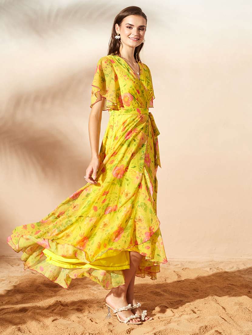 women printed flared sleeves wrap dress - 22587907 -  Standard Image - 3