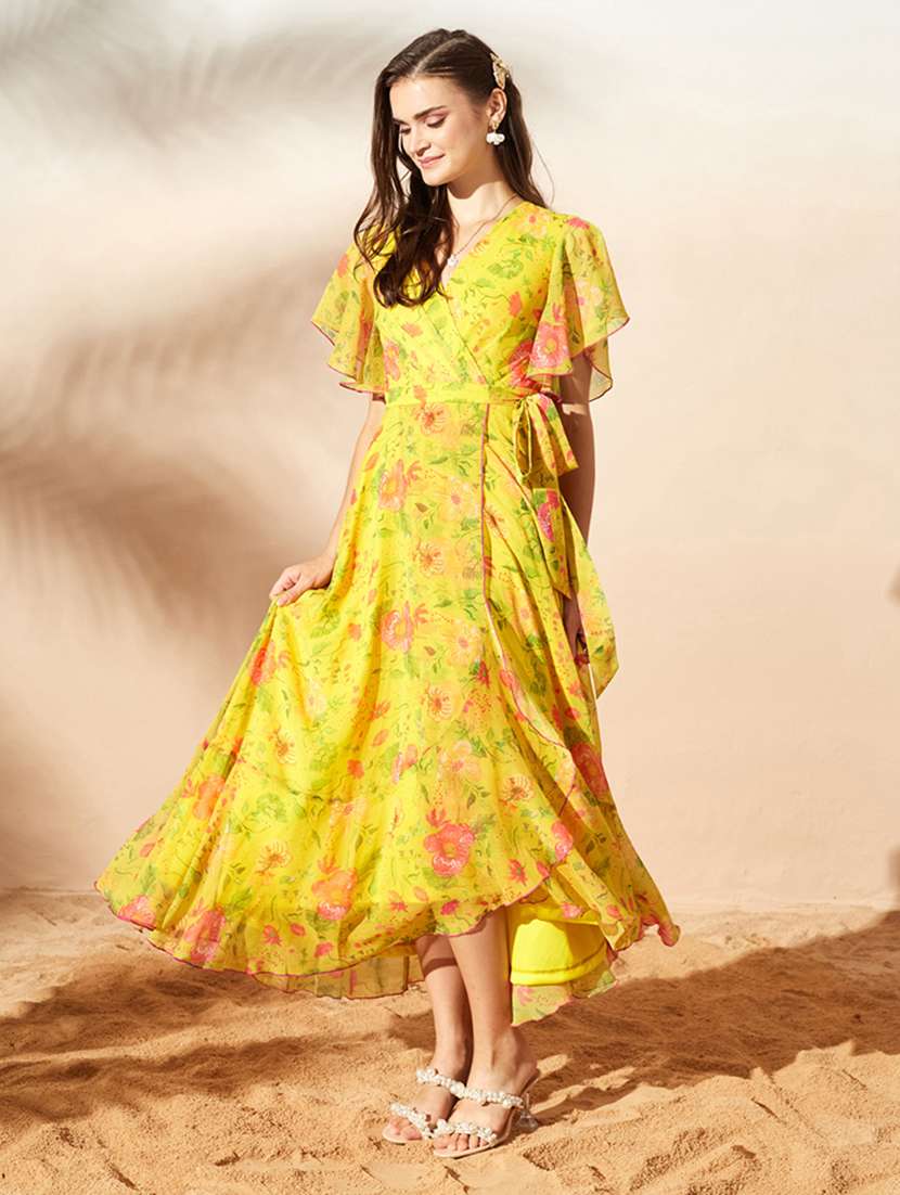 women printed flared sleeves wrap dress - 22587907 -  Standard Image - 5