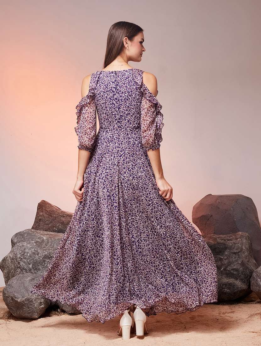 women printed cold shoulder fit and flare dress - 22587909 -  Standard Image - 3
